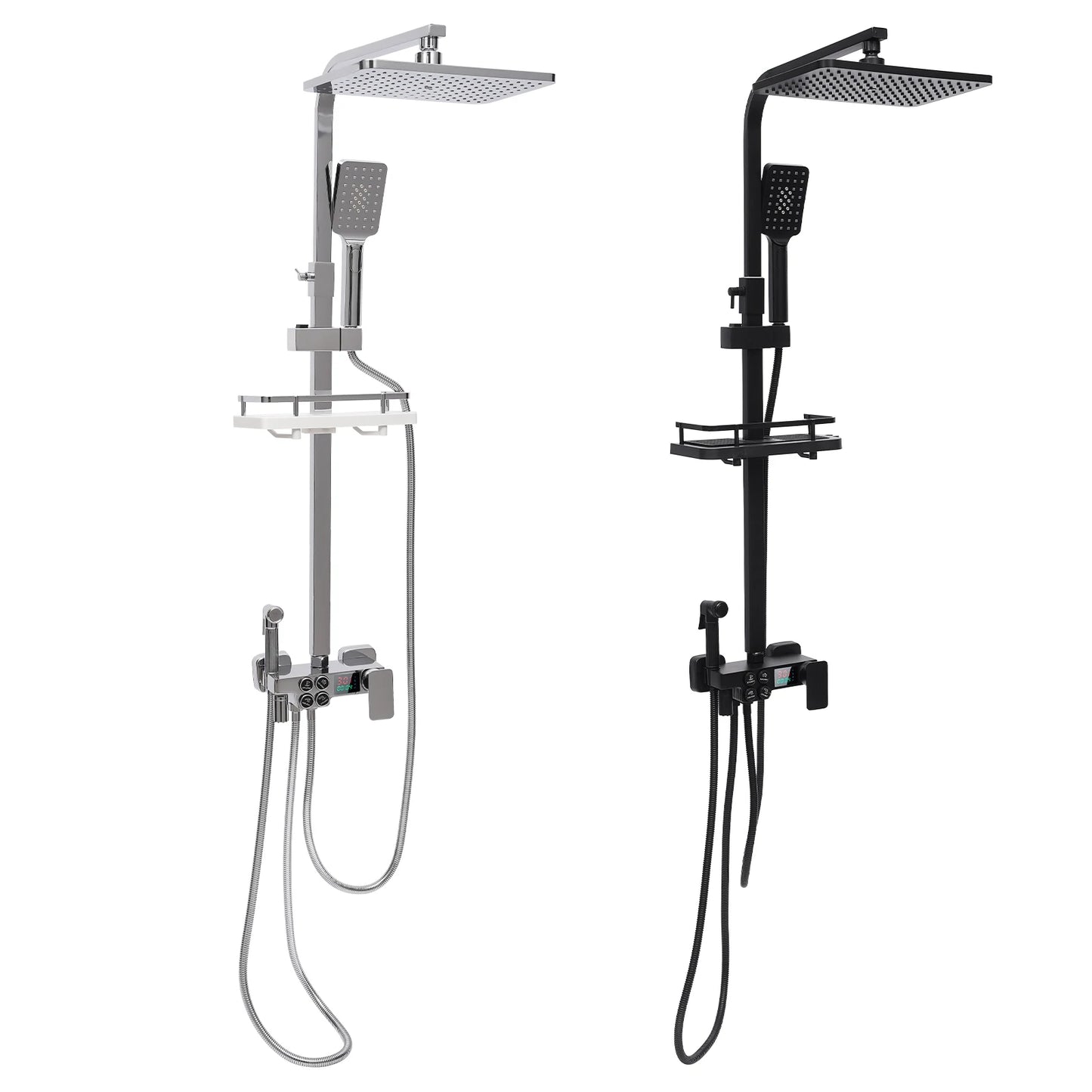 Douche - Regendouche - Douchewand - Douchekolom - Douchepanelen - Slimme Douchekraan Set - met Digitale Display - Verstelbare Hoogte & 4 Functies - Zwart