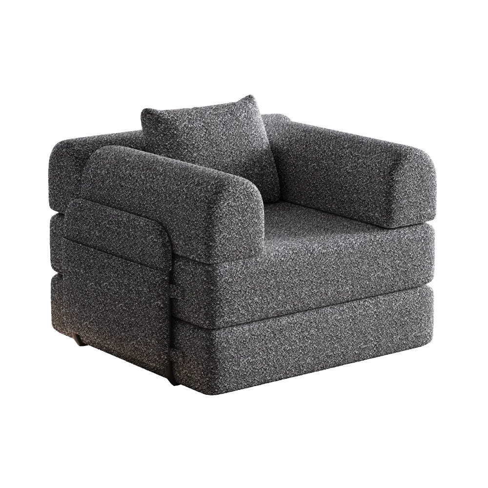 2-In-1 Chenille Slaapbank – Zitzak – Bedbank – Slaapfauteuil – Slaapzetel – Grijs 1-Zits – Ingebouwde Opbergruimte – Drie Metalen Frames - QUORE