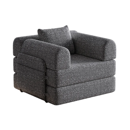 2-In-1 Chenille Slaapbank – Zitzak – Bedbank – Slaapfauteuil – Slaapzetel – Grijs 1-Zits – Ingebouwde Opbergruimte – Drie Metalen Frames - QUORE