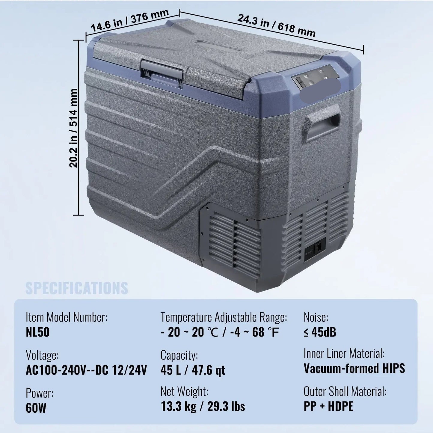 Elektrische Koelbox - Frigobox - Refrigerator - Car Fridge - Draagbaar - 45L - Dual Zone Compressor Koelbox - voor Auto, Camping en Reizen - Coolbox - Besturing via Bluetooth-app op smartphone