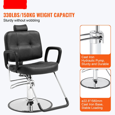 Kapperstoel -  Kapperskruk - Salonstoel -  Haarkapperstoel - Behandelstoel - 30x37x48.5 inch - 24.5kg - Zwart