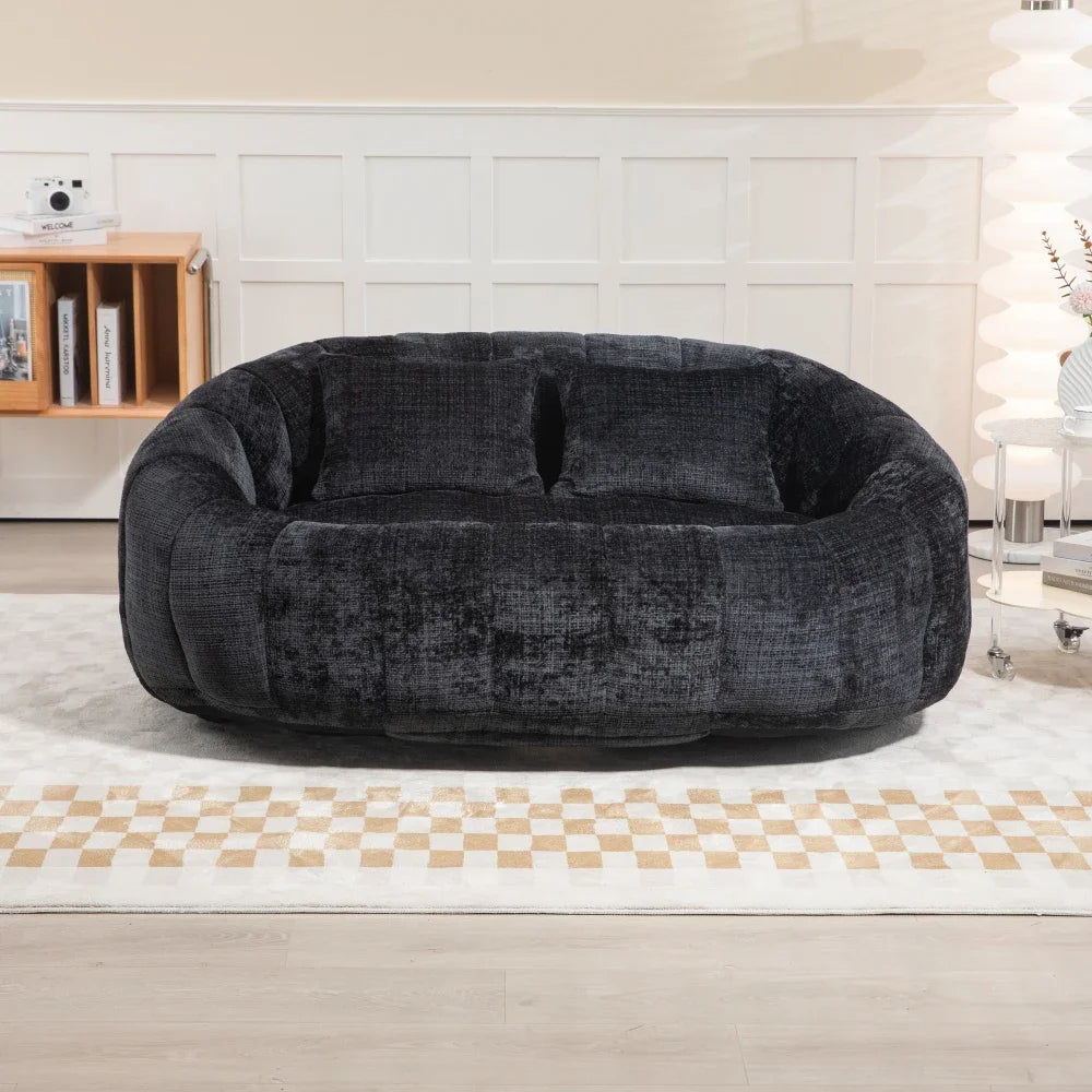 Zitzak Bank – Bean Bag – Lazy Sofa – Loungestoel – Fauteuil – Zwarte Chenille Bekleding – Hoogwaardig Veerkrachtig Schuim – Groot Formaat 150x95x63 cm