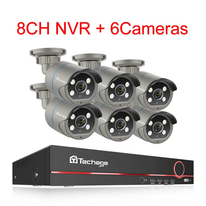 Techage 8CH HD 4MP POE NVR Kit CCTV Security System H.265 Face Detect Outdoor Two-way Audio IP Camera P2P Video Surveillance Set