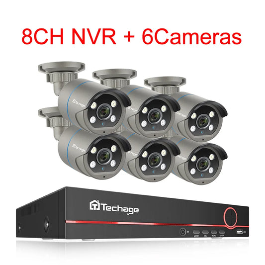 Techage 8CH HD 4MP POE NVR Kit CCTV Security System H.265 Face Detect Outdoor Two-way Audio IP Camera P2P Video Surveillance Set
