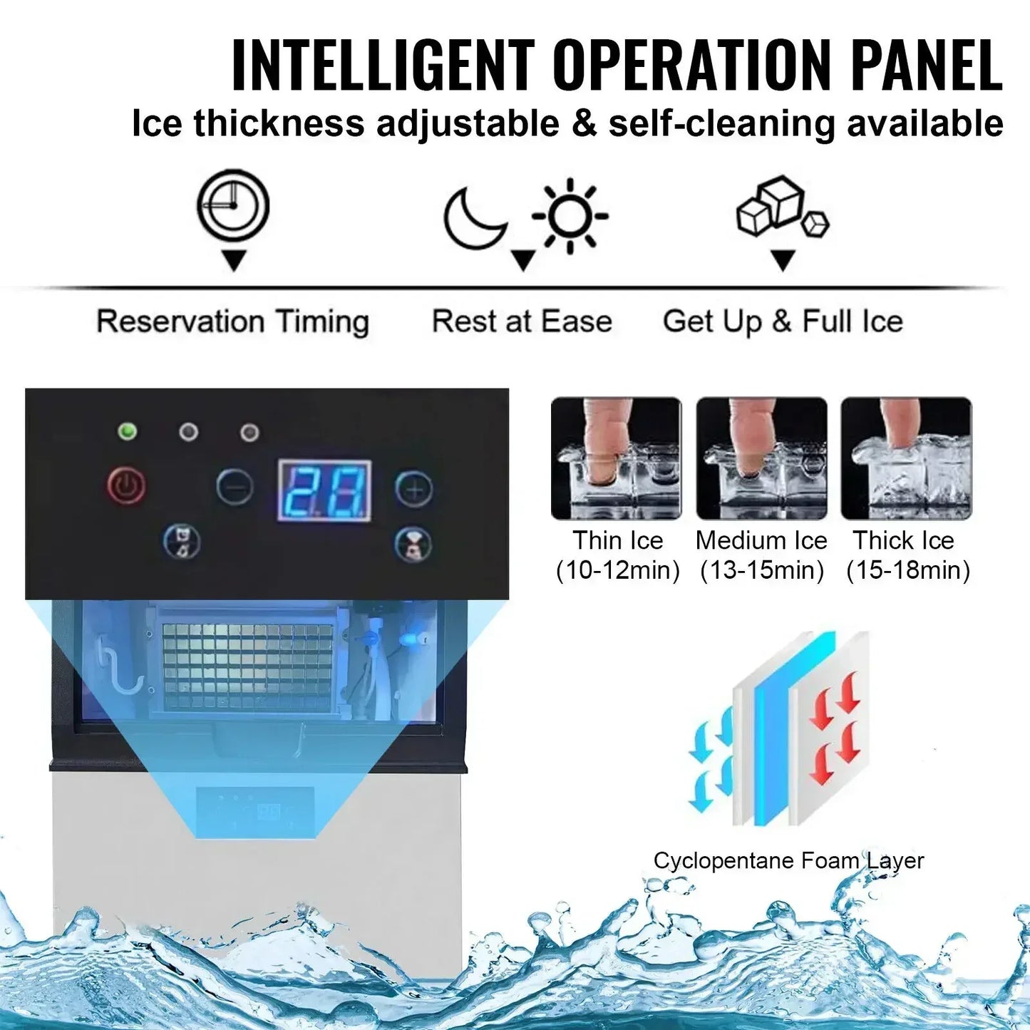 IJsblokjesmachine – IJsblokjesmaker – Automatische IJsblokjesmachine – Compacte IJsmachine – 60 Kg Per 24 Uur – Instelbare Ijsdikte – Waterfilter Met LED-Verlichting