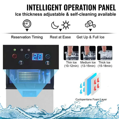 IJsblokjesmachine – IJsblokjesmaker – Automatische IJsblokjesmachine – Compacte IJsmachine – 60 Kg Per 24 Uur – Instelbare Ijsdikte – Waterfilter Met LED-Verlichting
