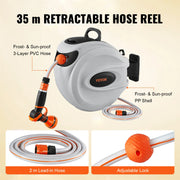 Vevor - Air Hose - Retractable Hose Reel - 1/2 Inch 180° Swivel Bracket Wall Mounted Garden Water Hose Reel with 9 Pattern Nozzle and 3 Fast - 35m - White