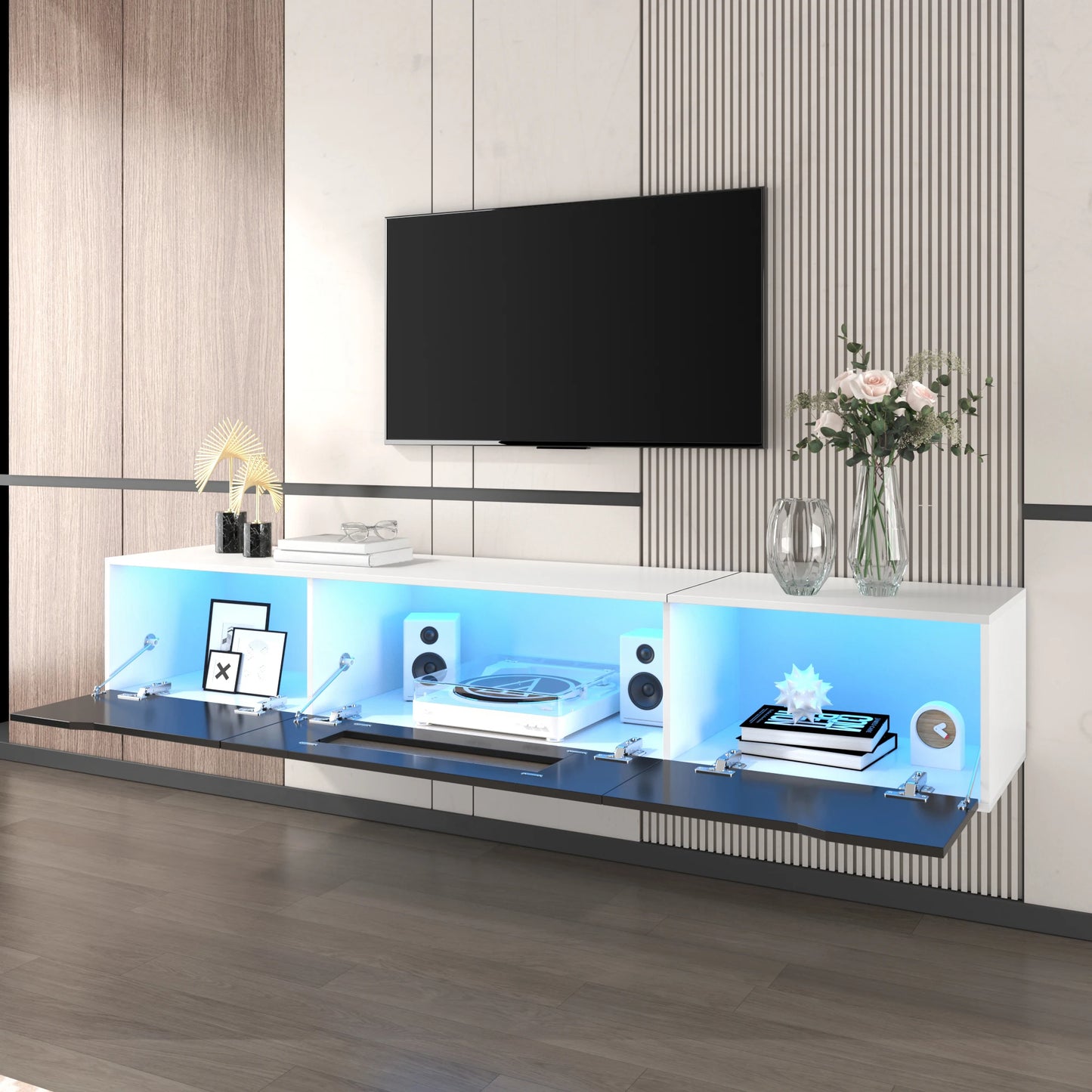 TV-Kast – Meubel – Woonkamermeubel – TV-Meubel – Hoogglans Zwart-Wit – Instelbare LED-Verlichting – Flexibele Plaatsing - 180 x 30 x 35 cm - Wit & Zwart