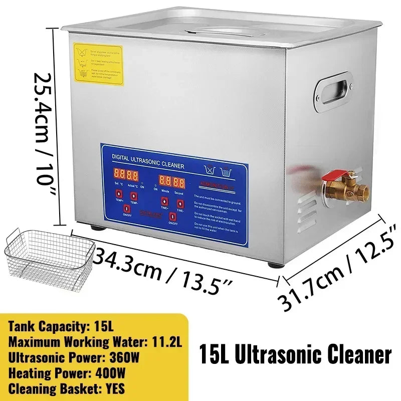 Ultrasoon Reiniger - Roestvrij Staal Professionele -  Ultrasone Reinigingsapparaat - Digitale Verwarmings Timer - Sieraden - Brillen - Tanden - 15LL - QUORE