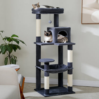 Krabpaal - Kattenboom - Katten Klimmuur - Sisal Krabpalen - Arbre a Chat - Hangmat - Kattenhuisje - 45x55x143cm - Grijs