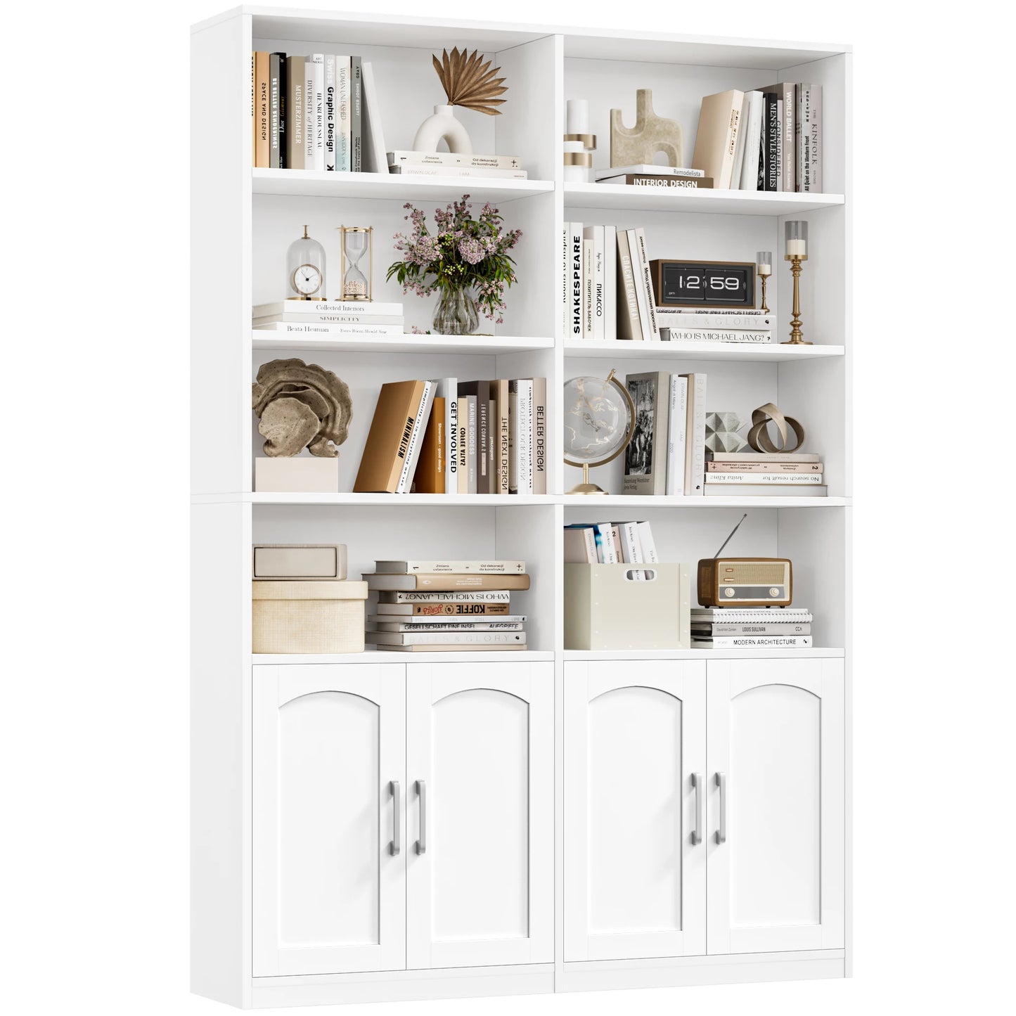 Hoge Boekenkast – Boekenkast – Opslagkast – Staande Kast – Opbergkast – 12 Vakken – 4 Deuren – Zwart – 115x27x185,5 cm – Duurzaam Materiaal
