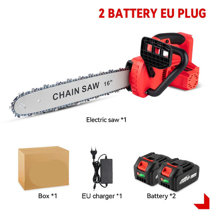 Kettingzaag - Snoeizaag - Takkenzaag - Handzaag - Elektrische/Accu - Draadloze - 16 Inch - 7980W - Brushless Motor Zaag voor Tuinonderhoud & Houtbewerking – 2 Accu's en EU Stekker