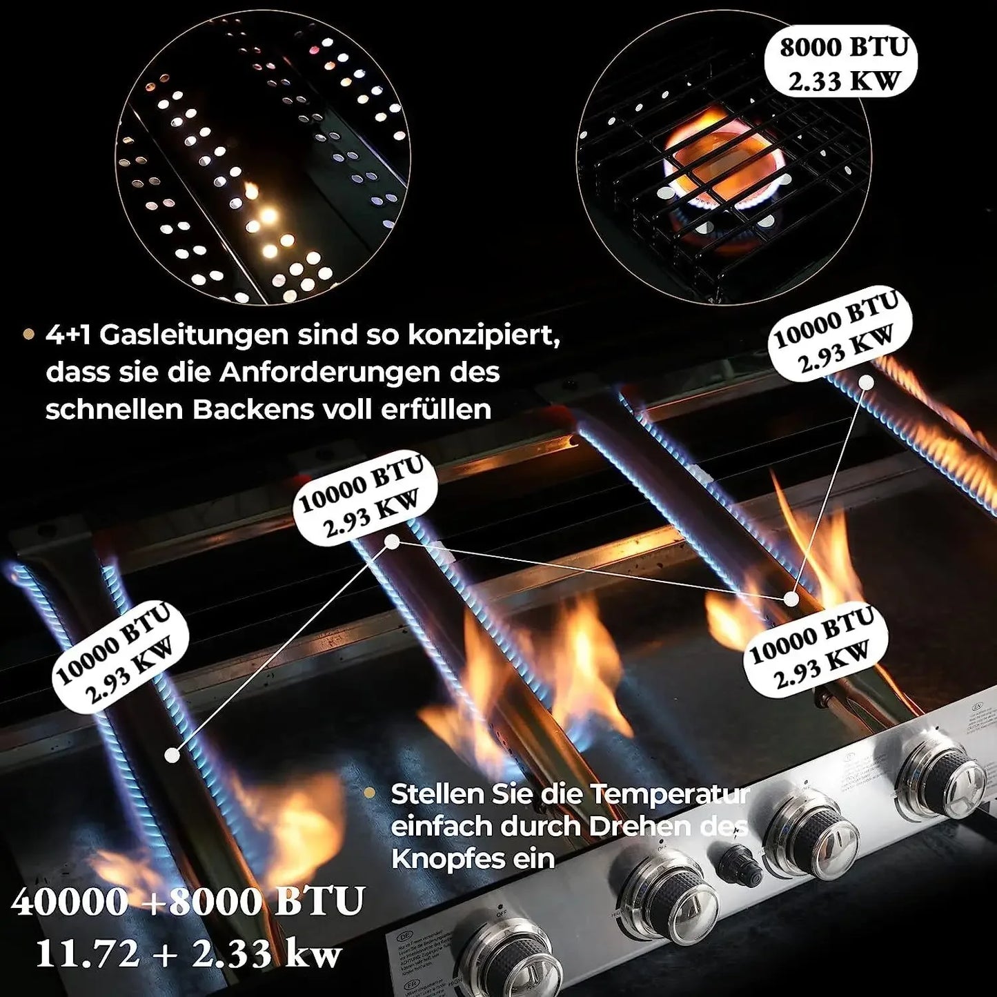 Gasbarbecue – Gas Grill – BBQ Grill – Trolley Barbecue – Outdoor Grill – 4+1 RVS Branders – Inclusief Thermometer
