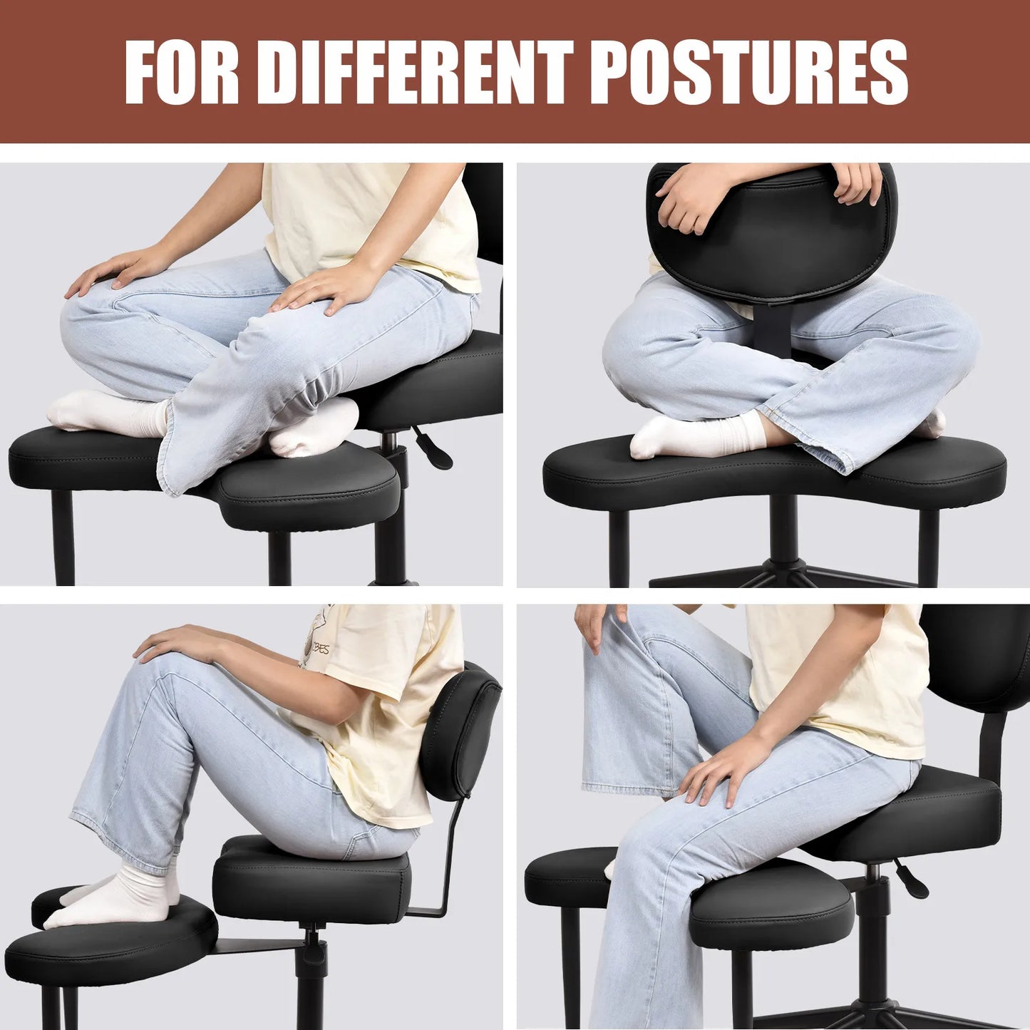 Meditatiezetel – Meditatiestoel – Yogastoel – Relaxfauteuil – Zitzak – Verstelbare Zithoogte – Ergonomisch Gekruiste Benen Design – Grijs Leren Bekleding