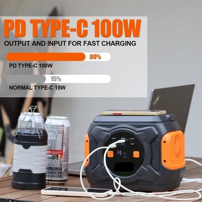 Powerstation - Stroomgenerator - Mini-Generator - Draagbare - Krachtcentrale - voor Thuis - Tenten - Buiten - Kamperen - 292Wh - 320W - 80000mAh - Zwart/Oranje