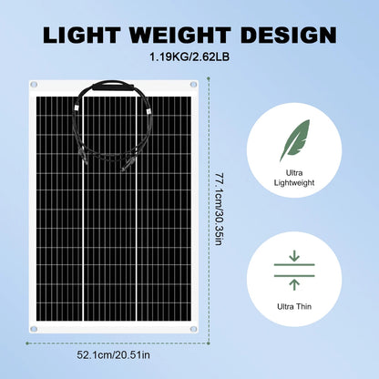 Zonnepanelen - Monokristallijne Zonnepaneel Kit - Flexibel - Zonne Energie - 100W - Waterdichte - voor Camping, RV & Off-grid Gebruik - QUORE