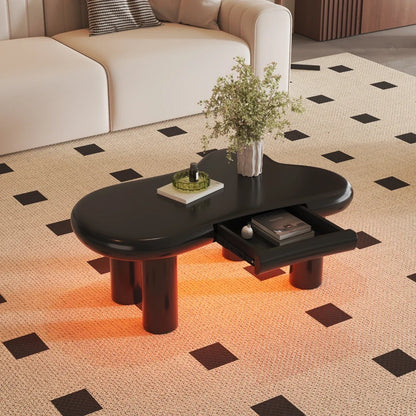 Salontafel – Koffietafel – Woonkamertafel – Bijzettafel – Tafel Wolkvormig Zwart – MDF Materiaal – 16-Kleuren LED Verlichting – Handige Opberglade