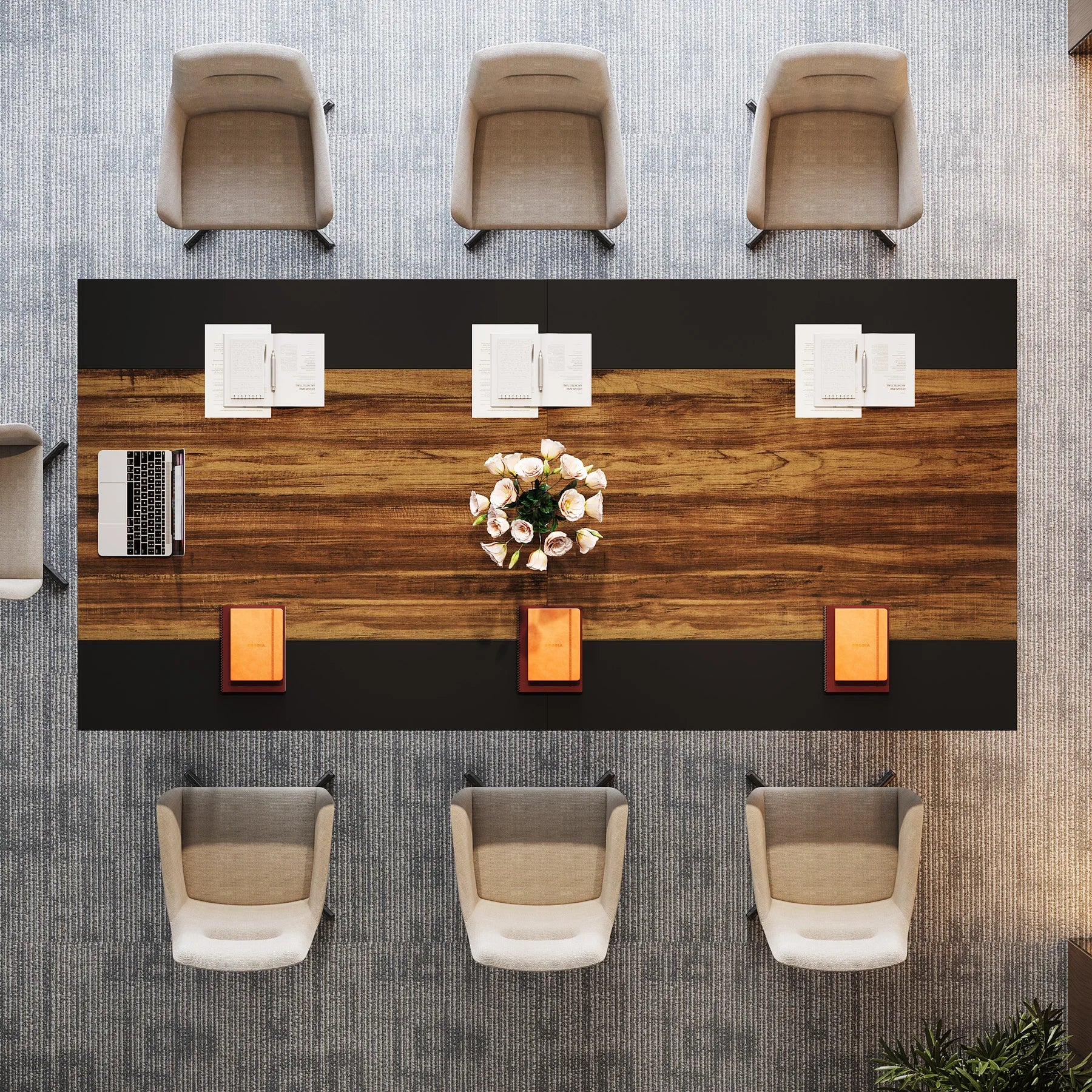 Vergadertafel – Werktafel – Bureau – Eettafel – Industrieel – Stevig Metalen Frame - 100 x 200 x 75 cm - Bruin - QUORE