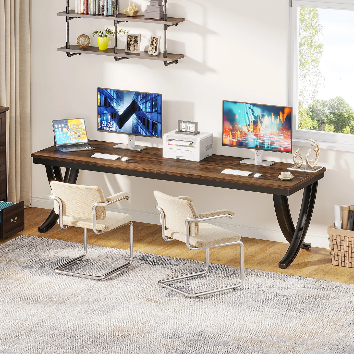 Bureau – Werkplek – Thuiswerkplek – Bureau X-onderstel – 200 Cm Breed – Stevig Houten Blad - QUORE