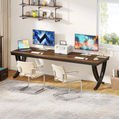 Bureau – Werkplek – Bureautafel – Thuiswerkplek – Studiebureau – 200 Cm Breed – Houten Blad Met Metalen Frame - QUORE