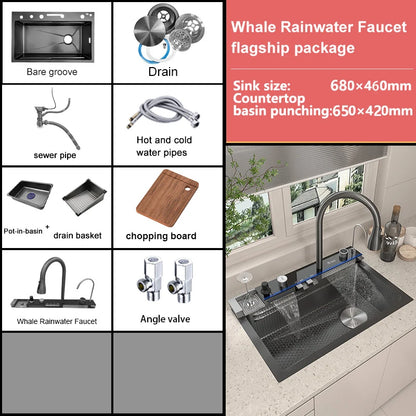 New Waterfall Kitchen Sink Stainless Steel Multi-function Large Single Slot Integrated Digital Display Wash Basin