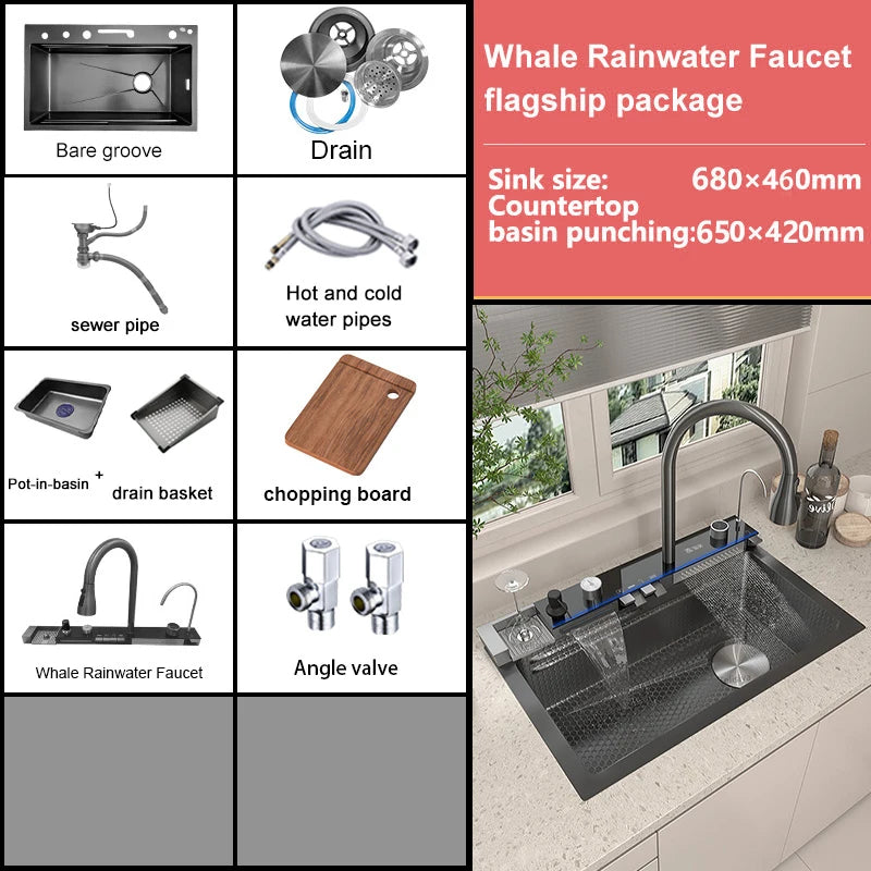 Spoelbak RVS – Keukenspoelbak – Inbouwspoelbak – Enkele Kom – Vaatwasbak – Variant 6846CM-FM-Right – Grote Capaciteit – Geborsteld Roestvrij Staal