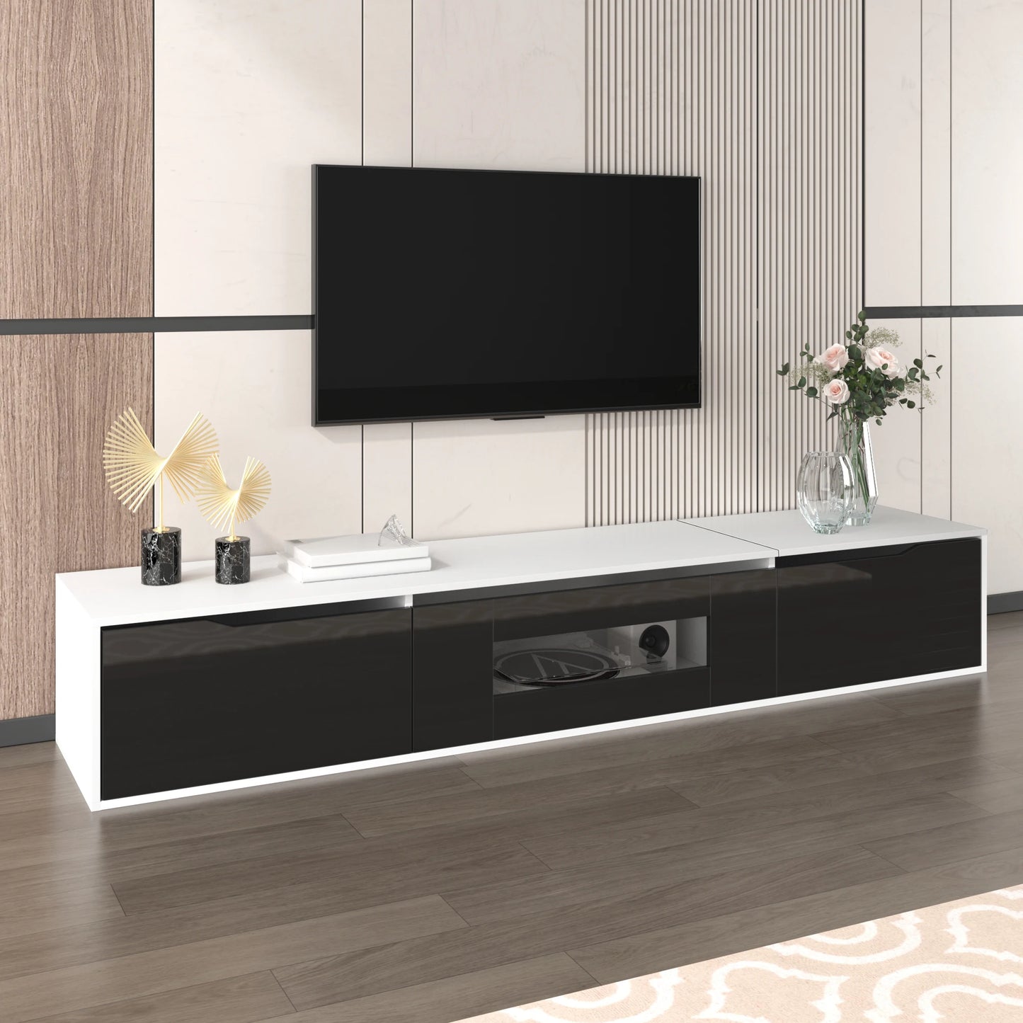 Tv-Kast – Tv-Meubel – Media Meubel – Wandmeubel – Hoogglans Zwart-Wit – Ledverlichting Met 16 Kleuren – Wandmontage