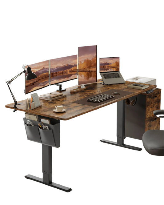 Elektrisch Verstelbaar Bureau – Zit-Sta Bureau – Bureautafel – Laptoptafel – Hoogte Verstelbaar – Geheugenfunctie – Stil Motor - Vintage Bruin