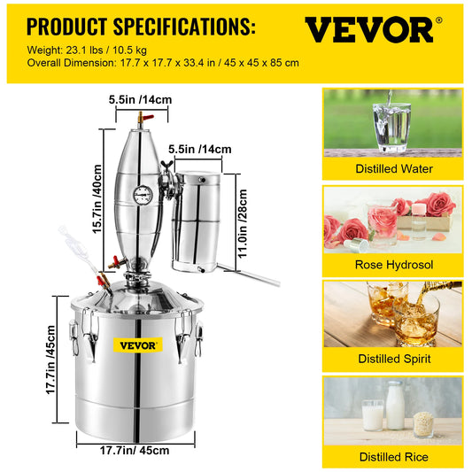 VEVOR 20L 30L 50L 70L Alcohol Distiller Machine Beer Brewing Equipment DIY Wine Moonshine Apparatus Dispenser Kit Home Appliance - QUORE