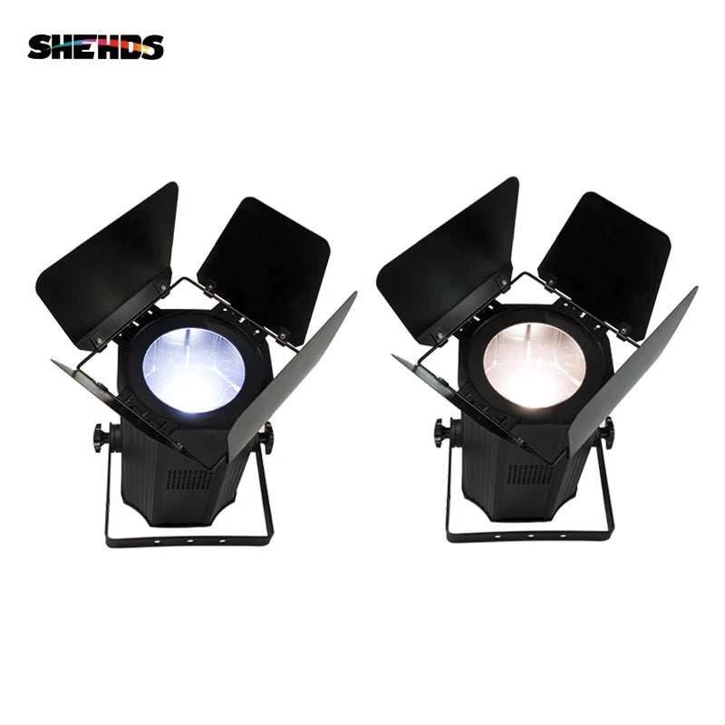 SHEHDS 2PCS LED Zoom 200W COB Warm Cool White Par Lights with Barn Doors DJ Disco Theater Light Music Christmas Decorative