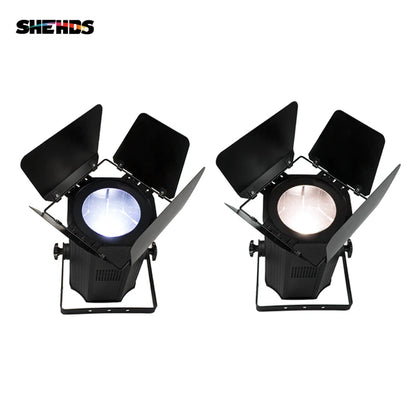 SHEHDS 2PCS LED Zoom 200W COB Warm Cool White Par Lights with Barn Doors DJ Disco Theater Light Music Christmas Decorative