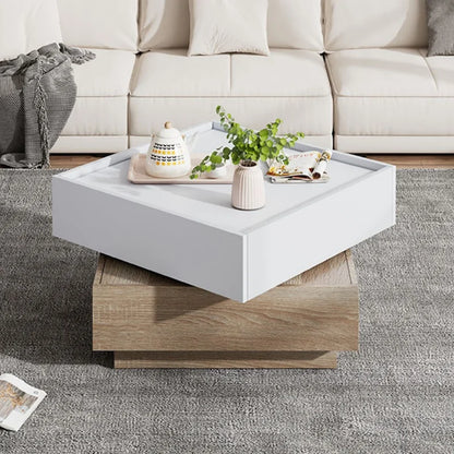 Living Room Table Rotatable To 360 ° Rotatable Table Top With 2 Floors Storage Cabinet Side Table With Walnut Frame 60*60*38cm