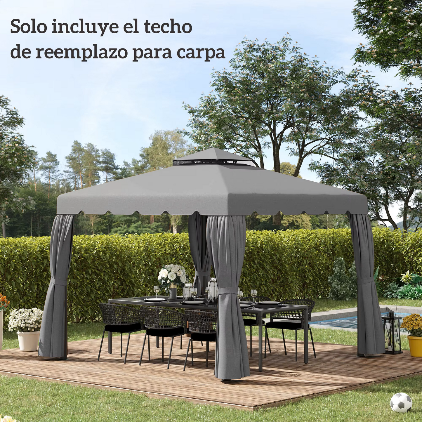Gazebo - Tuin Dak - Reservedak - 2 Niveaus - Pergola Awning - met 170 g/m² Ademend Anti-UV Polyesterweefsel - PA-Coating - Stevig - Durzaam - voor Tuin - Buiten - 3 x 3 m - Lichtgrijs - QUORE