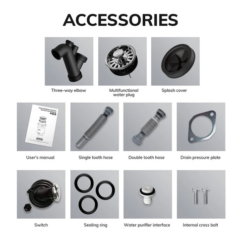 MIUI - Grinder - Continue Voedselverspillingsverwerker - Voedselvermaler - Afvalverwijderaar - met Geluidsreductie, 1/2 HP Voedselafvalvermaler met 3-laags roestvrijstalen maalsysteem - Zwart