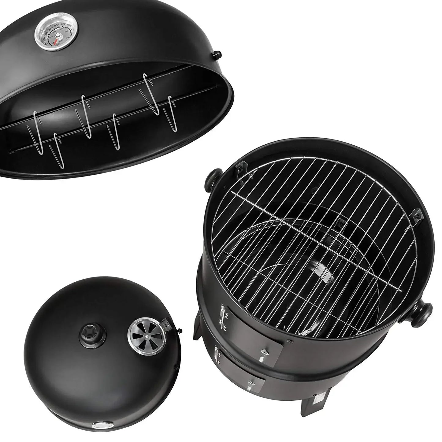 BBQ - BBQ Houtskool - Smoker - 3-in-1 - Ø45cm - Verticale - Barbecue - Rookton met Thermometer en Grillroosters – Outdoor Rookoven Klassiek Model - Ronde