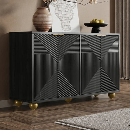 Dressoir – Kast – Opbergmeubel – Sideboard – Ladekast – Zwart MDF – Verstelbare Legplanken – Metalen Handgrepen