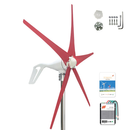 Windturbine – Windgenerator – Windenergie Generator – 400W Turbine – Aluminium Behuizing – Weerbestendig Tot 80°C -  Rood - QUORE