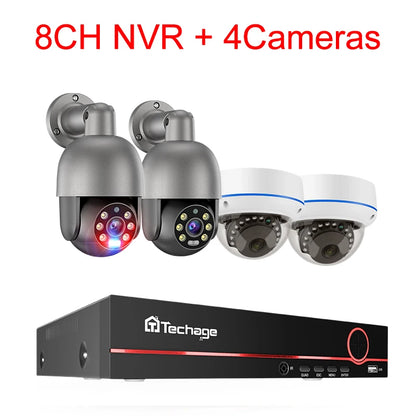 Techage 8CH 5MP POE Camera System H.265 8CH PTZ Dome Camera Human Detection CCTV Video Home Security Surveillance Set PT825G-50P