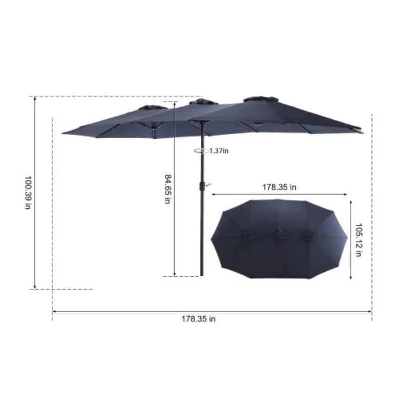 Buitenparasol – Tuinparasol – Dubbele Buitenparasol – Dubbele Parasol – Rechthoekige Parasol – Waterbestendig Polyester – Dubbellaags Ontwerp - Donkergrijs