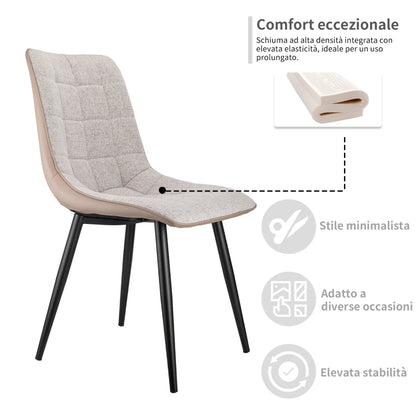 Eetkamerstoel – Stoel – Zitstoel – Bureaustoel – Linnen – Kunstleer – Robuust Metalen Frame – Ergonomisch Design - Lichtgrijs