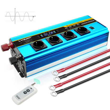 8kW Power Inverter – Stroomomvormer – Spanningsomvormer – Inverter Caravan – Zuivere Sinusgolf Omvormer 12V LCD 2EU – Hoog Continu Vermogen 4000W – Aluminium Behuizing