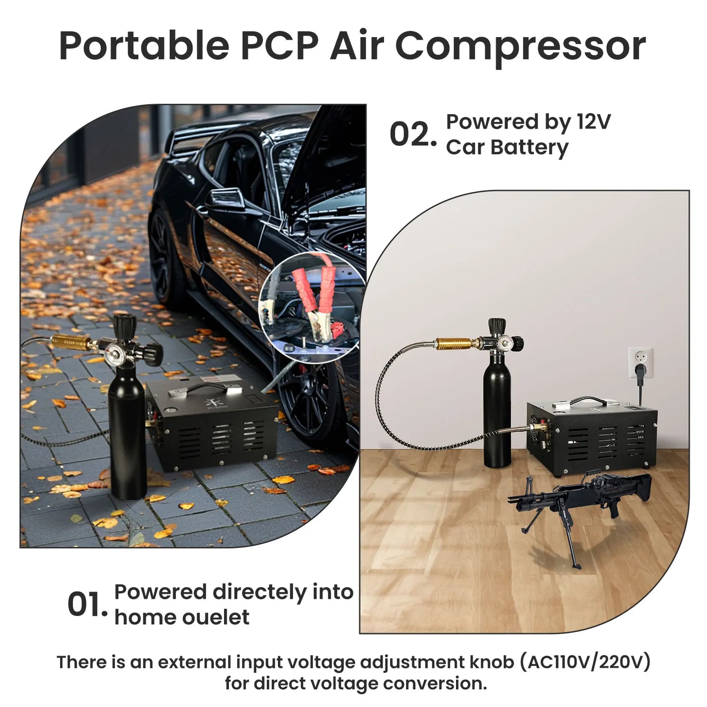 Luchtcompressor - Draagbare Luchtcompressor - Airpress Compressor - 300Bar - 4500Psi PCP - 220V - met Ingebouwde Transformator - voor Duiktankluchtgeweer
