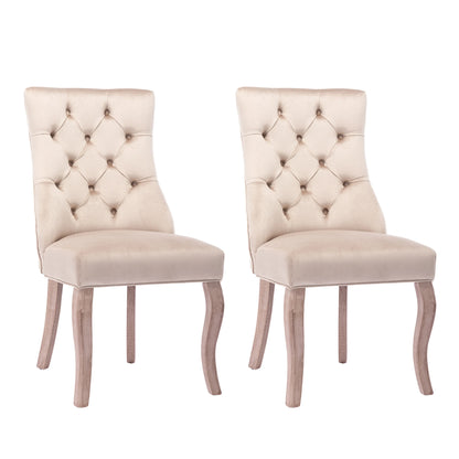 Eetkamerstoel – Fluwelen Stoel – Comfortabele Stoel – Hoge Rugleuning – Massief Rubberhout – Draagvermogen 150 Kg – Zachte Schuimlaag - 2 Stuks - Beige