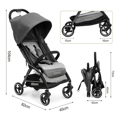 kinderwagen - Jogging buggy - Runner - Lichtgewicht kinderwagen - Baby kinderwagen - Kinderwagen - Automatisch zelf opvouwbaar - Reiskinderwagen voor vliegtuig - Opvouwbaar met één hand - Kinderwagen voor peuters - Grijs