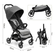 kinderwagen - Jogging buggy - Runner - Lichtgewicht kinderwagen - Baby kinderwagen - Kinderwagen - Automatisch zelf opvouwbaar - Reiskinderwagen voor vliegtuig - Opvouwbaar met één hand - Kinderwagen voor peuters - Grijs