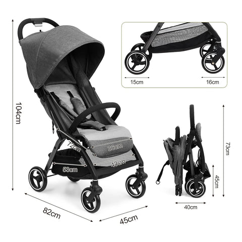 kinderwagen - Jogging buggy - Runner - Lichtgewicht kinderwagen - Baby kinderwagen - Kinderwagen - Automatisch zelf opvouwbaar - Reiskinderwagen voor vliegtuig - Opvouwbaar met één hand - Kinderwagen voor peuters - Grijs