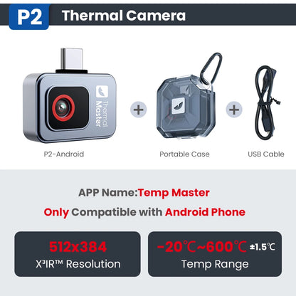 P2 Infrarood Thermometer – Temperatuurmeter – Warmtebeeldcamera – Digitale Thermometer – Thermografie – Android Variant – Temperatuurbereik -20°C tot 600°C – 256x192 Pixels Warmtebeeldsensor