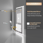 Badkamerspiegel - Badkamerspiegel met Verlichting - LED - Antifog Functie - 3 Kleurinstellingen - IP65 Waterdicht - Horizontaal/Verticaal - 50x70cm - Zilver