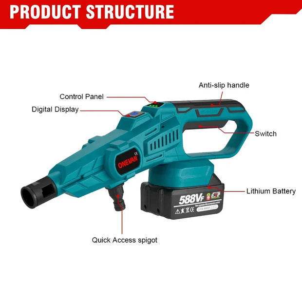 OneVan - Elektrische Autowasmachine - Hogedrukreiniger - Terrasreiniger - Elektrisch Waterpistool - Spyra - Borstelloze Motor - 6 in 1 - 18V - 3500W - 200Bar