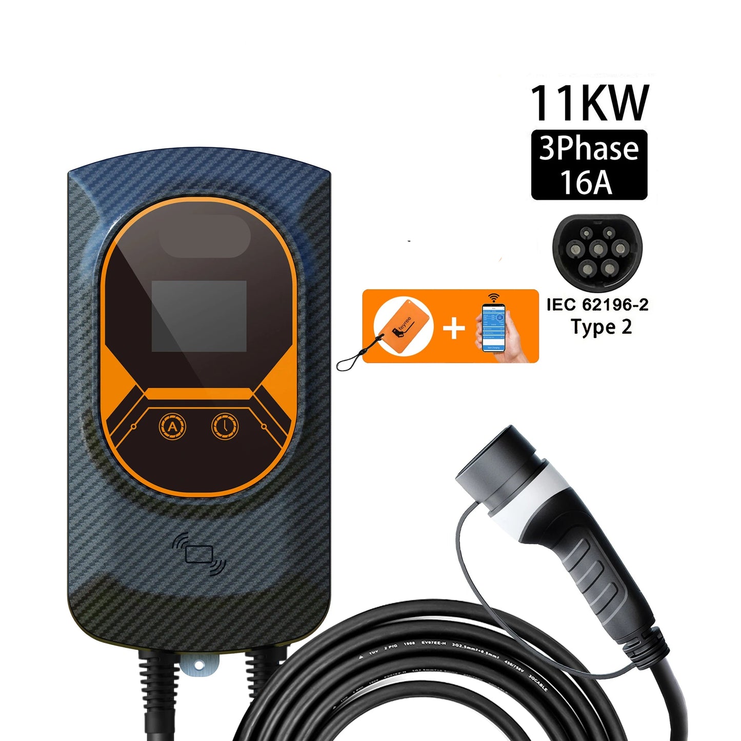 Laadpaal – Slimme Laadstation – EV Oplader – Elektrische Auto – 11KW - 16A - 3 Phase – App Bediening – Waterproof IP66 - QUORE